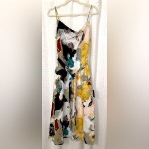 Lulus - Inspired Aura White Multi Abstract Print Cowl Midi Dress